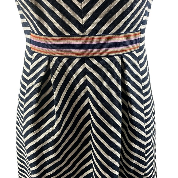 Maeve Anthropologie Mitered Navy and White Fit & Flare Embroidered Dress - Picture 4 of 11